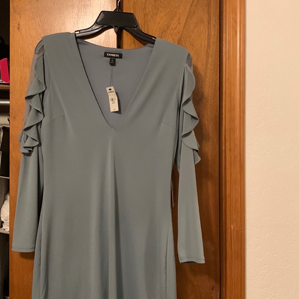 EXPRESS Light Blue Dress Ruffles Size MEDIUM Petite
